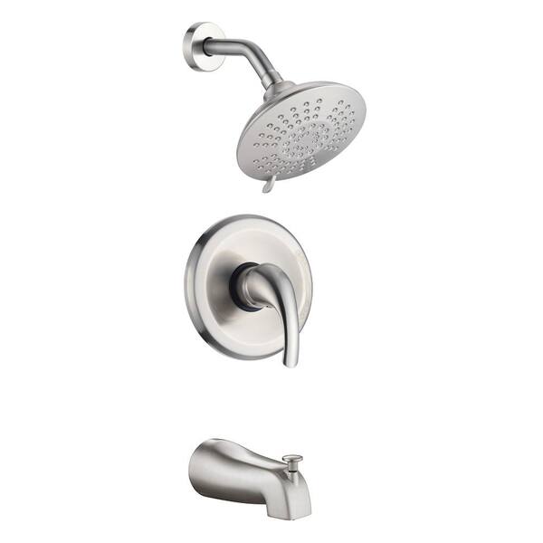 Inner Decor Kerr 6 in. Dia Single-Handle 5-Spray Tub and Shower Faucet in Brushed Nickel (Valve Included)