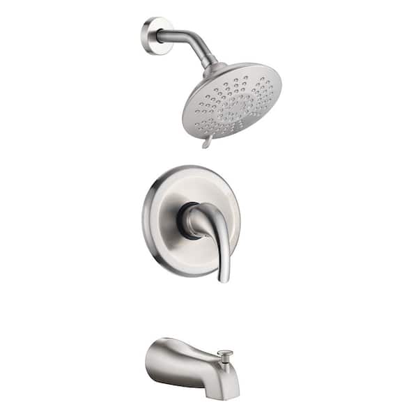 Magic Home 5-Spray Patterns with 2.2 GPM Shower Faucet Set 6 in. Wall Mount Fixed Shower Head in Brushed Nickel (Valve Included)