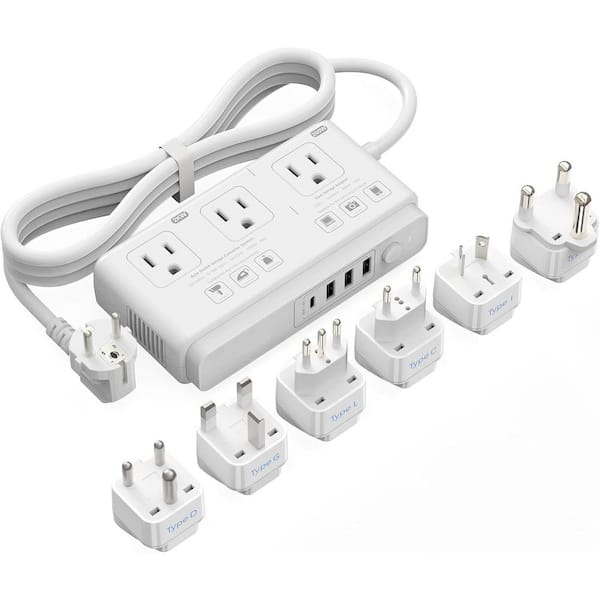 220V to 110V Travel Voltage Converter with 4 USB Ports 3 AC Outlets Step Down Transformer International Adapter White