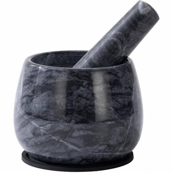 Black Polished Marble Mortar and Pestle Set, 360ml Heavy Duty Guacamole Grinder for Spices Herbs Garlic Nuts, 1.5 Cup