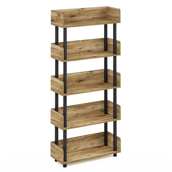 Furinno Turn-N-Tube 52.6 in. Tall Flagstaff Oak/Black 5-Shelf Etagere Bookcase