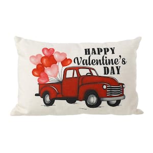 18 in. x 12 in. Red Faux Burlap Happy Valentine's Truck Throw Pillow