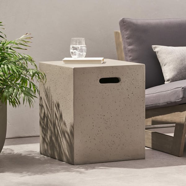 Noble House Mayfair Light Gray Stone Outdoor Patio Tank Holder Side Table