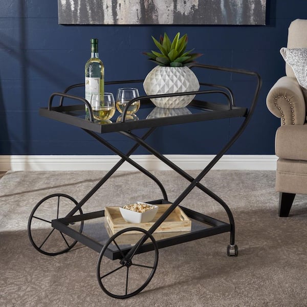 Unbranded 33 in. Serving Cart with 2-Tier Tempered Glass Shelves