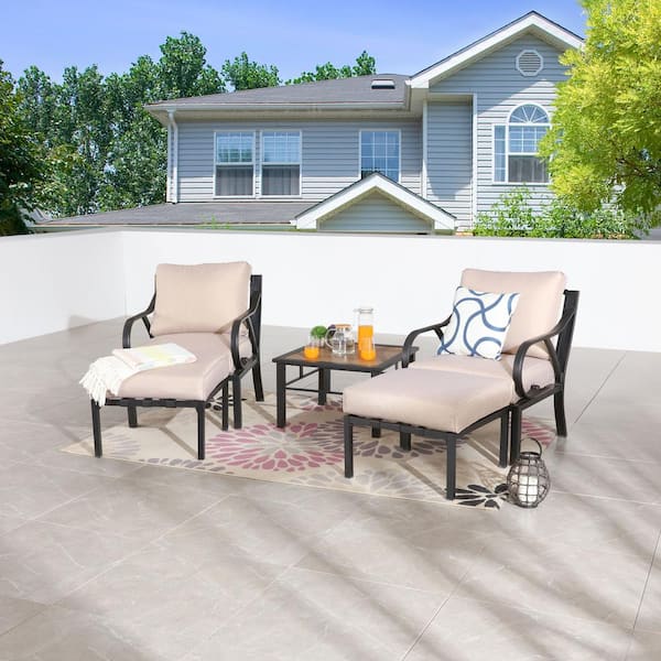 Patio Festival 5-Piece Metal Outdoor Conversation Set with Beige Cushions