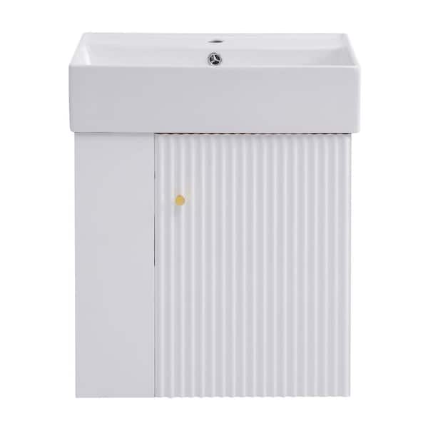 21.6 in. Floating White Bath Vanity with White Ceramic Top, Left Side Storage