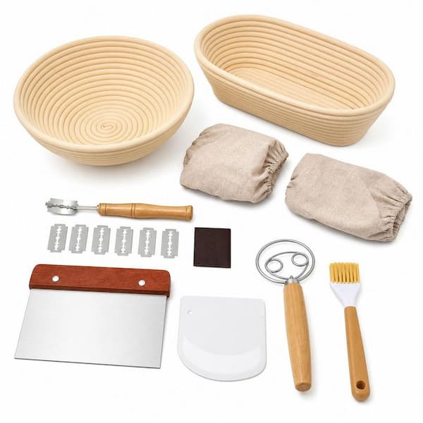 9-Piece Sourdough Bread Baking Supplies Set with Bread Lame, Danish Whish, Bowl Scraper, Sourdough Scraper, Linen Liners