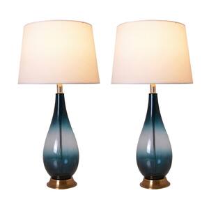 Tulip 28 in. Dark Green Ombre Indoor Table Lamp with Shade, Set of 2