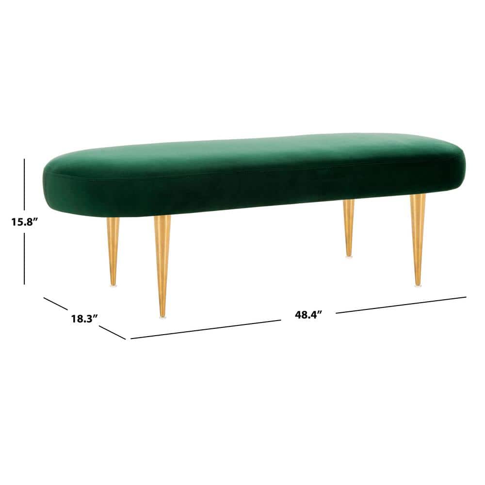 Emerald Velvet Transitional Storage Bench with Retro Gold Legs