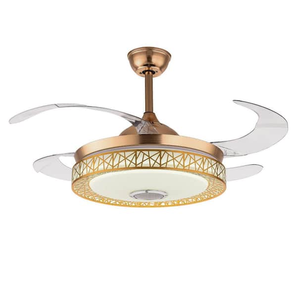 42 in. Indoor Gold Modern 6-Speed Retractable Ceiling Fan with Adjustable White Integrated LED and Remote Control