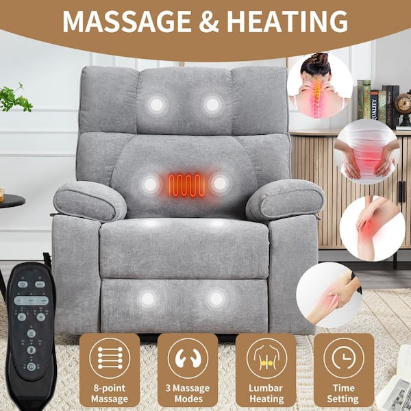 Gray Polyester Heat Massage Motor Power Lift Recliner Chair with USB Port and Hidden Cup Holders