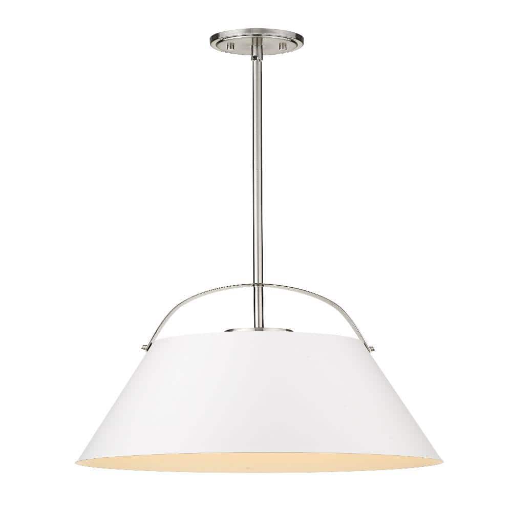 1-Light Matte White and Brushed Nickel Pendant with Matte Black Metal Shade
