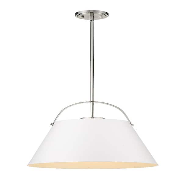 Unbranded 1-Light Matte White and Brushed Nickel Pendant with Matte Black Metal Shade