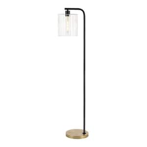Easton 60.75 in. Brass Gold/Black Modern Minimalist Metal/Ribbed Glass LED Standard Floor Lamp