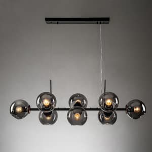 Hermitage 8-Light Black Kitchen Island Sputnik Linear Globe Pendant Chandelier with Glass Shade