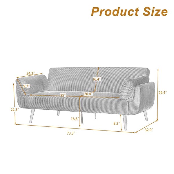 Uixe 73.3 in. W Navy Blue Modern Corduroy Fabric Twin Size Convertible Folding Futon Sleeper Couch Sofa Bed(Set of 1) FOP-LS0009D-NY