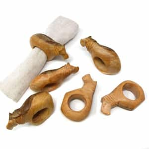 African Carved Brown Mahogany Lion Napkin Rings 6 in. W x 5 in. H