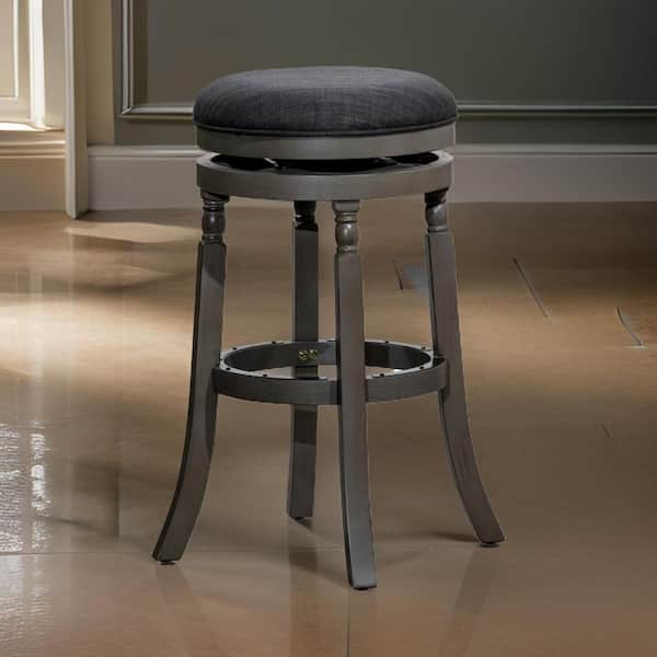 Benjara 30 in. Gray and Black Backless Wood Frame Bar Stool with Polyster Seat