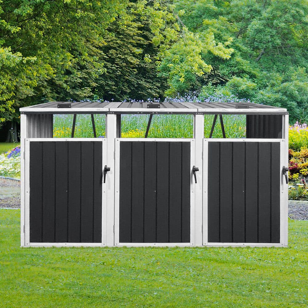 Metal Outdoor Galvanized Steel Trash Bin Shed for 3-Trash Bins for Trash St