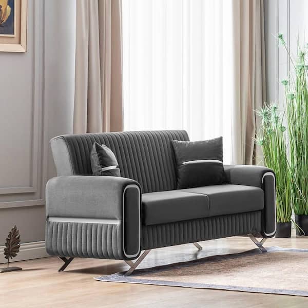 Escalade Collection Convertible 66.9 in. Gray Microfiber 2-Seat Loveseat with Storage