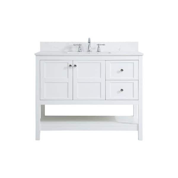 Unbranded Simply Living 42 in. W x 22 in. D x 34 in. H Bath Vanity in White with Calacatta White Engineered Marble Top