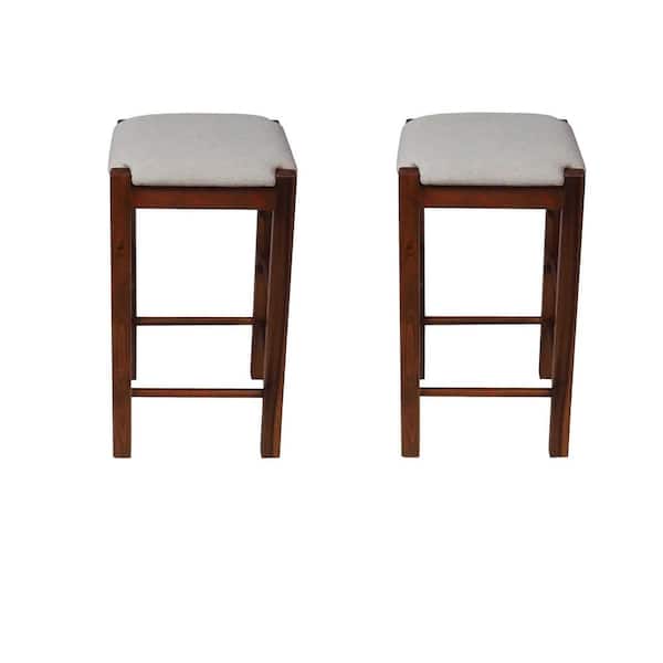 Unbranded Matthis 25 in. Light Grey Backless Wood Frame Bar Stool with Fabric Seat (Set of 2)