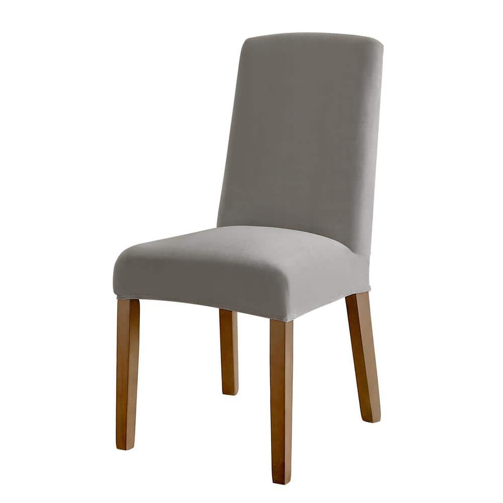 Light Gray Stretch Velvet Dining Chair Cover Set