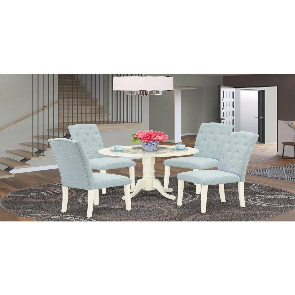 Linen White and Baby Blue 5-Piece Dining Set with Round Table