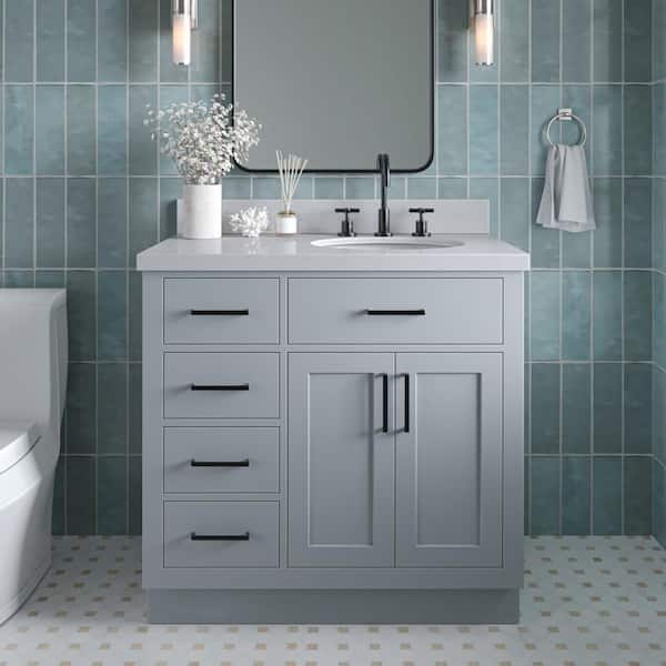 ARIEL Hepburn 36 in. W x 22 in. D x 36 in. H Single Sink Freestanding Bath Vanity Grey with Carrara Qt. Top
