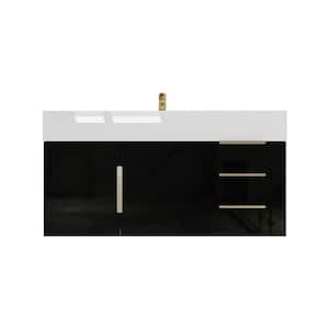 Bethany 42 in. W x 20 in. D x 22 in. H Single Sink Floating Bath Vanity in Gloss Black with White Acrylic Top