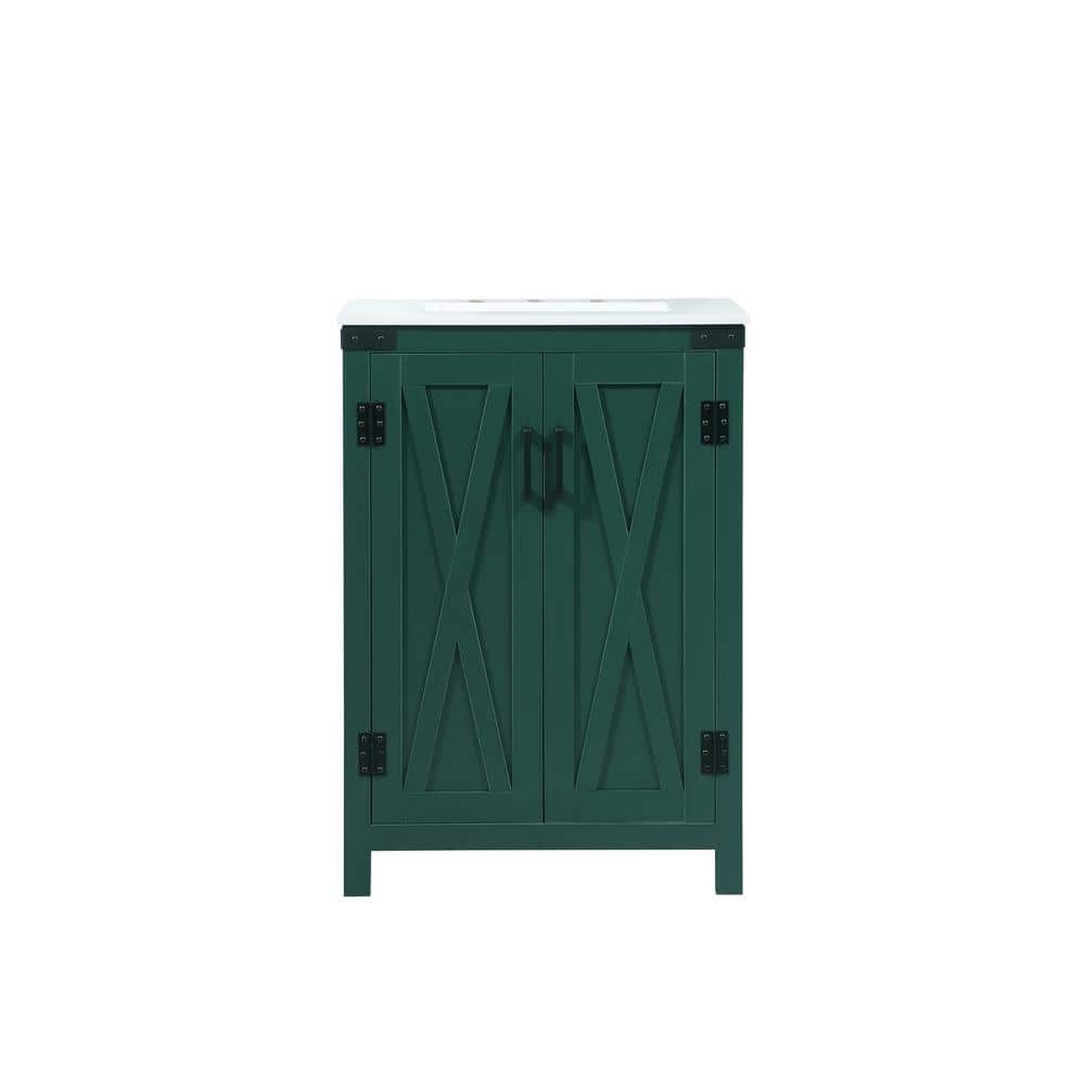 Timeless Home 24 in. W x 19 in. D x 34 in. H Bath Vanity in Green with Ivory White Quartz Top