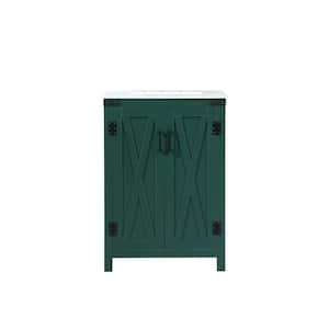 Timeless Home 24 in. W x 19 in. D x 34 in. H Bath Vanity in Green with Ivory White Engineered Stone Top
