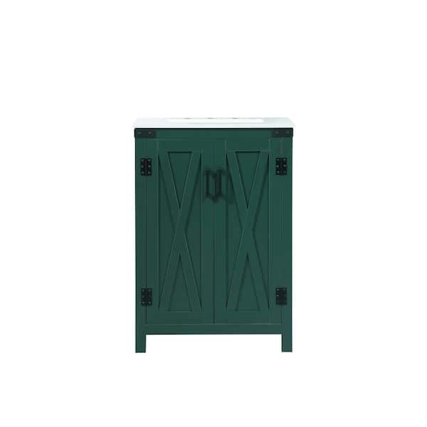 Unbranded Timeless Home 24 in. W x 19 in. D x 34 in. H Bath Vanity in Green with Ivory White Engineered Stone Top
