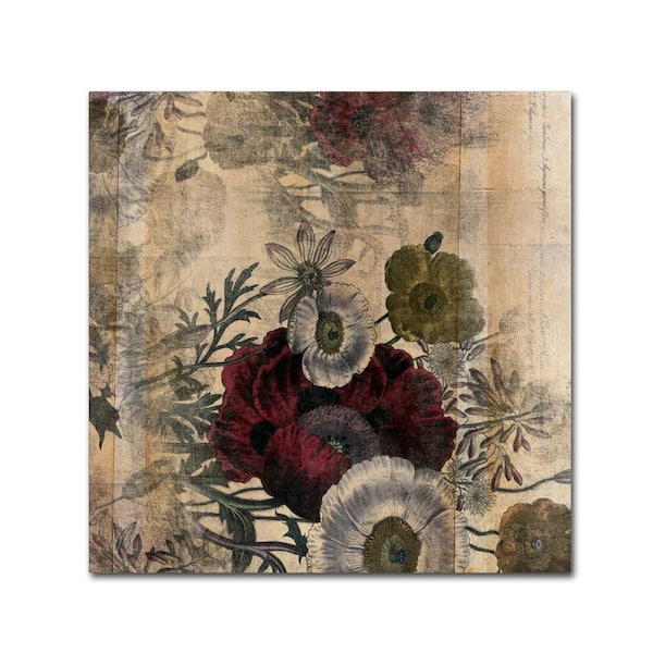 Trademark Fine Art Floral Collage Burgundy Bloom by Marcee Duggar Floater Frame Nature Wall Art 14 in. x 14 in.