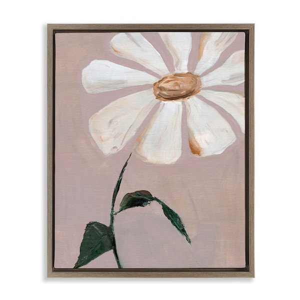Stupell Industries Single Daisy Sprig by Nikita Jariwala Brown Floater Frame Nature Graphic Art Print 31 in. x 25 in.