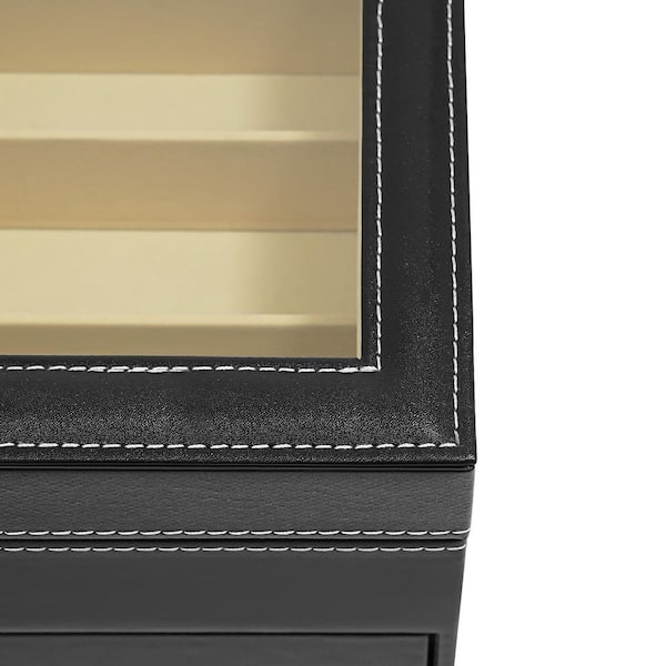 Black Leather Sunglasses Display Case DRIKH 4 Layer Black Sunglasses Display Case, 24 Grids Sun  main image 3