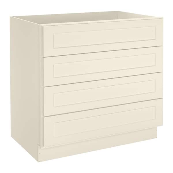 HOMEIBRO 36 in. W x 24 in. D x 34.5 in. H in Antique White Plywood Ready to Assemble Drawer Base Kitchen Cabinet with 4 Drawers