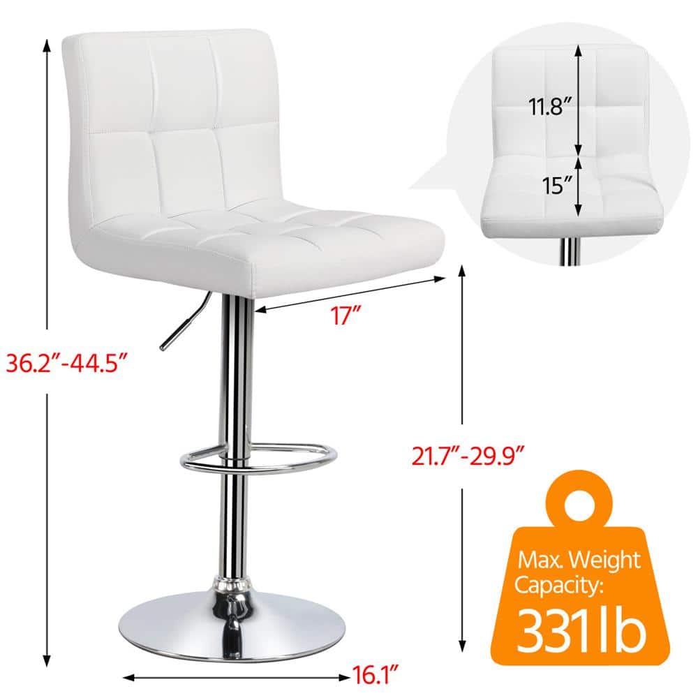White Adjustable Metal Bar Stool Set with Faux Leather and Swivel