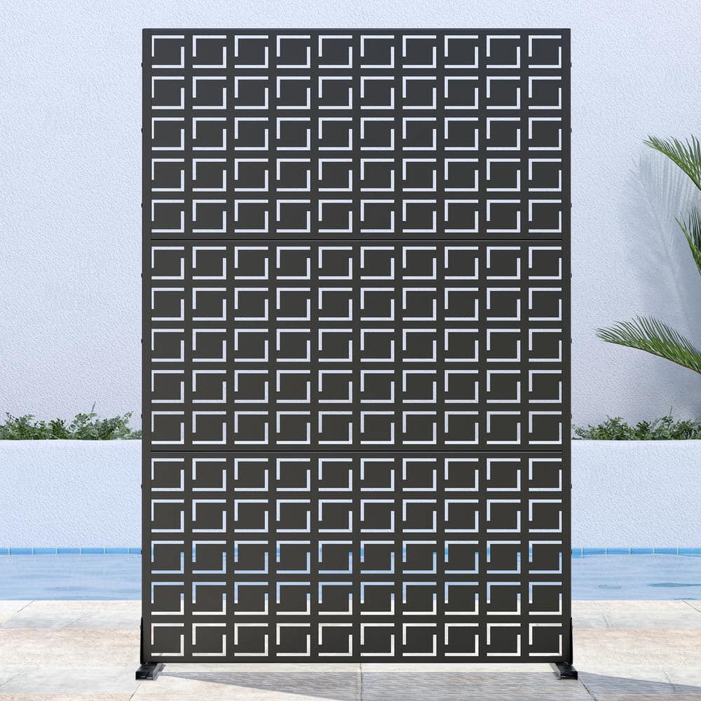 72 in. x 47 in. Outdoor Metal Privacy Screen Garden Fence Rectangular Patte