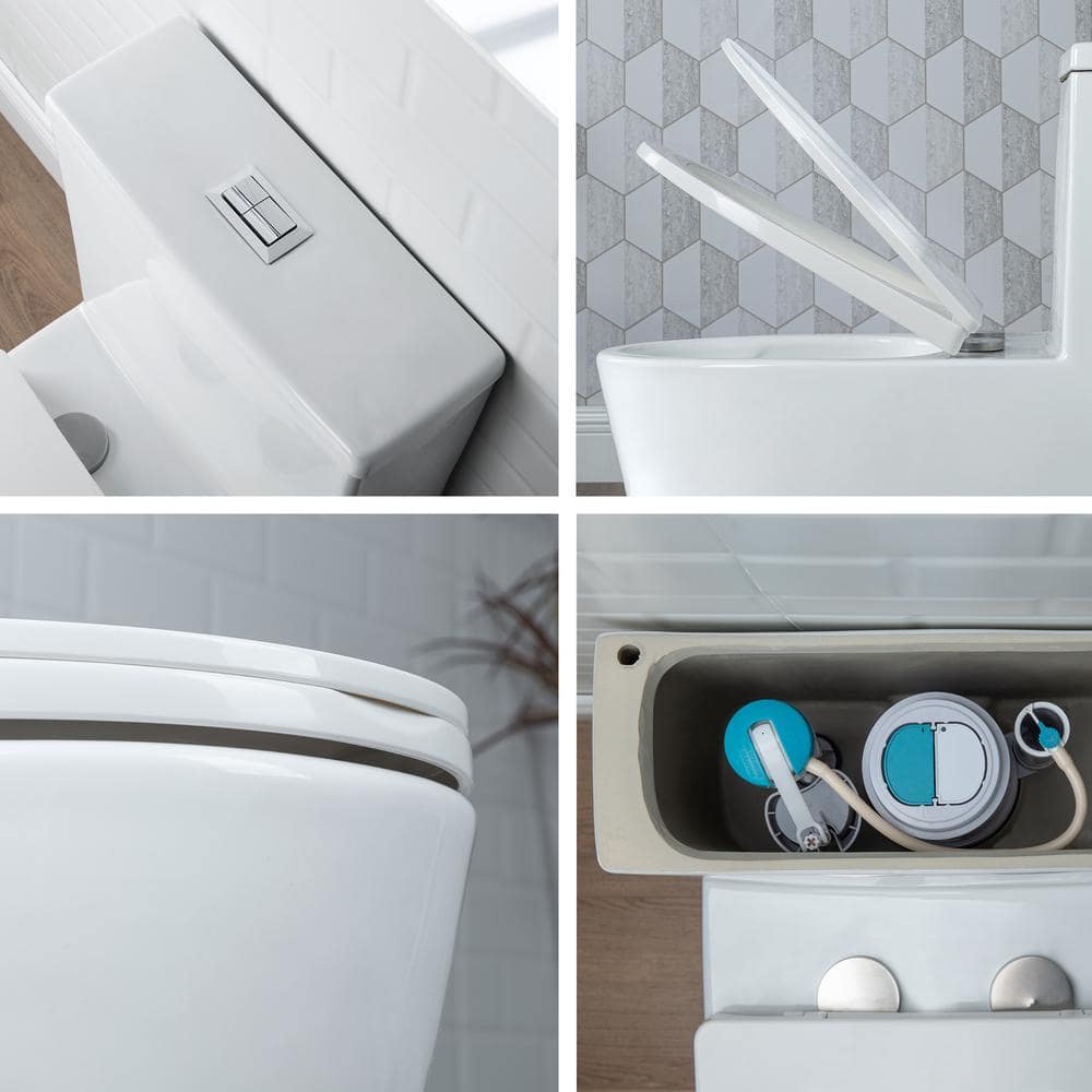 White Ceramic Dual-Flush Elongated One-Piece Toilet with Comfort Seat