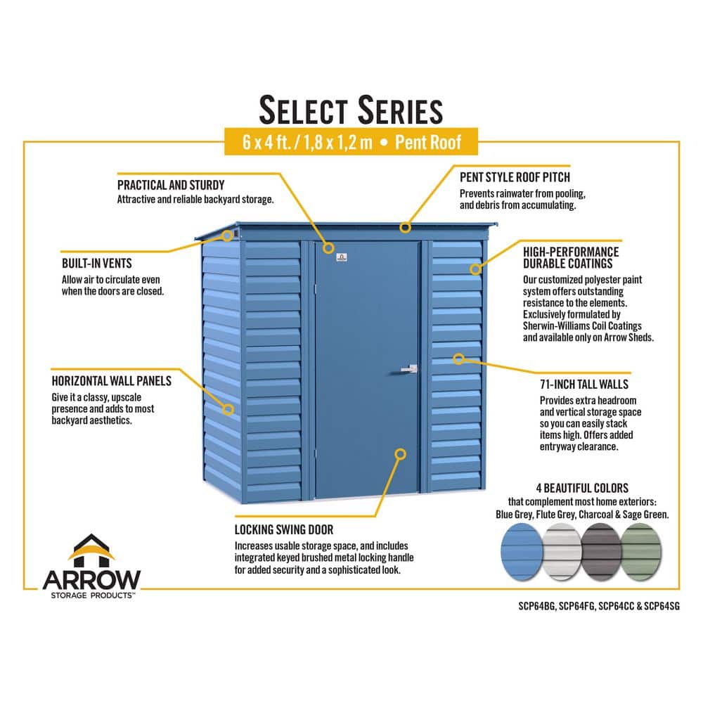 Sage Green 6x4 Galvanized Steel Pent Roof Storage Shed