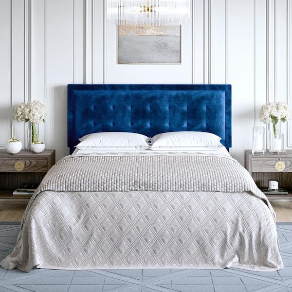 Restrite Zayn Blue Velvet Upholstered, Blue Headboard Bed