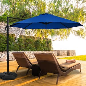 10 ft. 360° Rotating Aluminum Cantilever Patio Umbrella with Cross Base in Blue