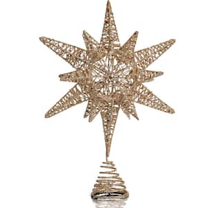 White Gold Tree Topper - Christmas Gold 3D Glitter Star Ornament Treetop Decoration