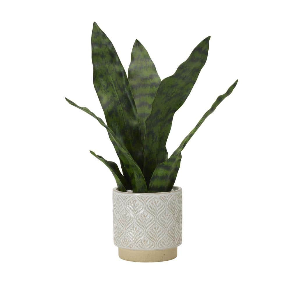 Elements 15 in. Snake Plant Artificial Plastic Greenery Plant 5274696 ...