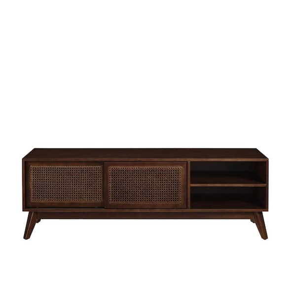 59 in. W x 15.75 in. D x 19.63 in. H Brown Linen Cabinet with Sliding Doors, TV Stand Fits TV up to 65 in.