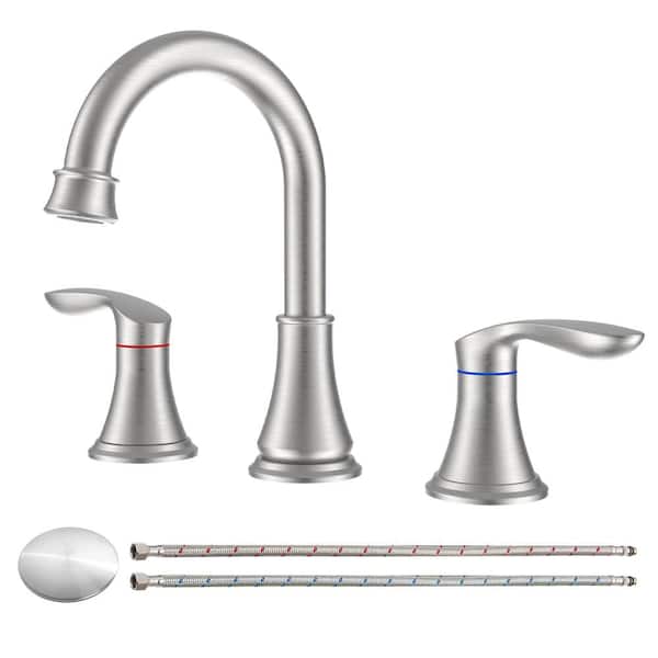Unbranded 8 in. Widespread Double Handle Bathroom Faucet with 360° Swivel Spout and Pop Up Drain Assembly in Brushed Nickel
