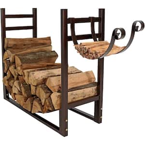 Bronze Indoor-Outdoor Firewood Log Rack with Kindling Holder