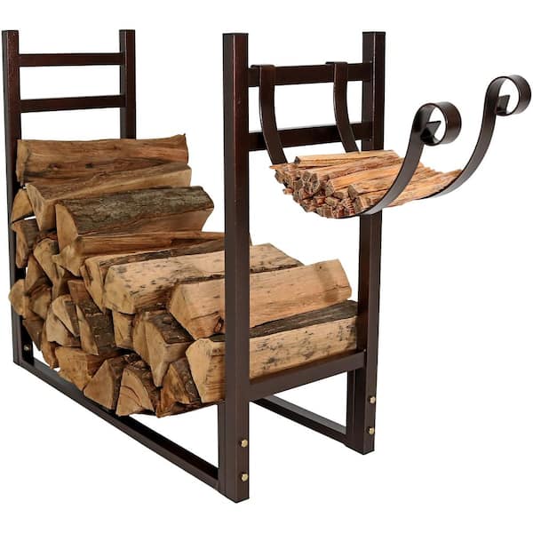 Sunnydaze Bronze Indoor-Outdoor Firewood Log Rack with Kindling Holder