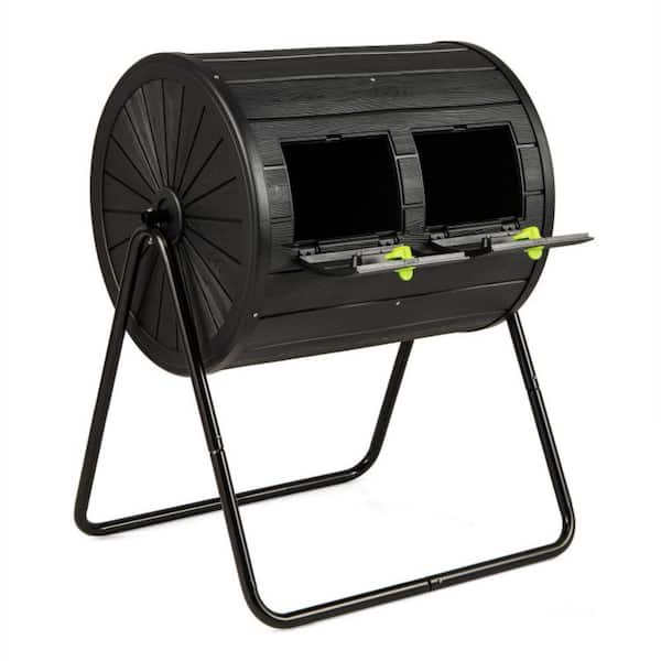 37.5 Gal. Dual Chamber Outdoor Tumbling Composter Bin with 360° Rotating and Lockable Doors in Black